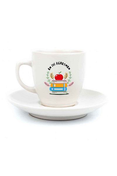 PALTO TASARIM Best Teacher Cream Turkish Coffee Cup - Gift Ceramic Turkish Coffee Cup