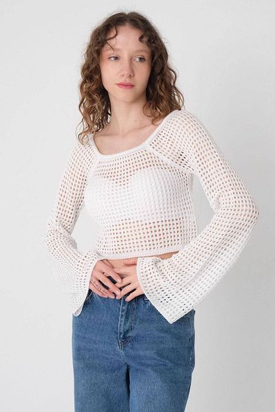 Addax Durchbrochener Crop-Strickpullover K10205-f10