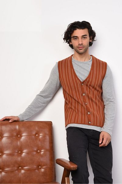 DAKSEL Brg Brick Color Men's Buttoned Sports-Classic Knitwear Vest