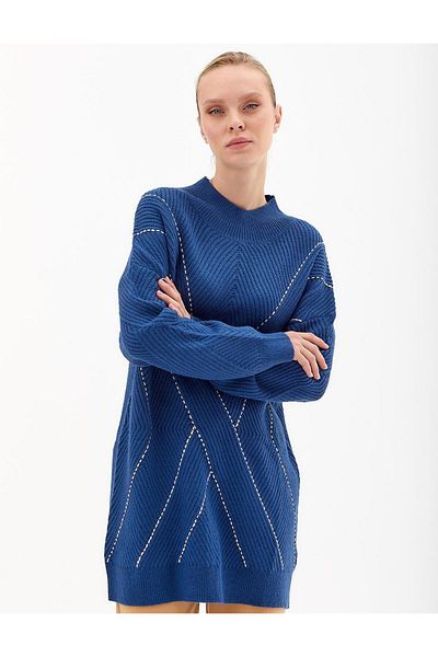 Kayra Exclusive Yarım Balıkçı Yaka Triko Tunik Indigo