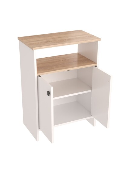 Macco Mobilya Berry Sonomo Beyaz 3 Raflı Kapaklı Çok Amaçlı Mutfak Dolabı Kahve Köşesi