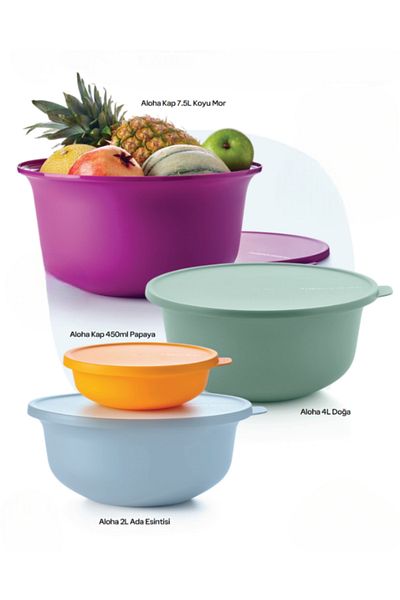 Tupperware Aloha Cup Set of 4 (7.5L Dark Purple, 4L Nature, 2L Island Breeze, 450ml Papaya)