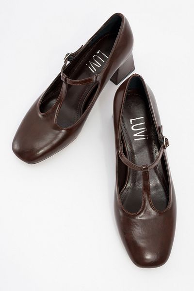 LuviShoes Jelsi Brown Skin Women's Thick Heeled Shoes