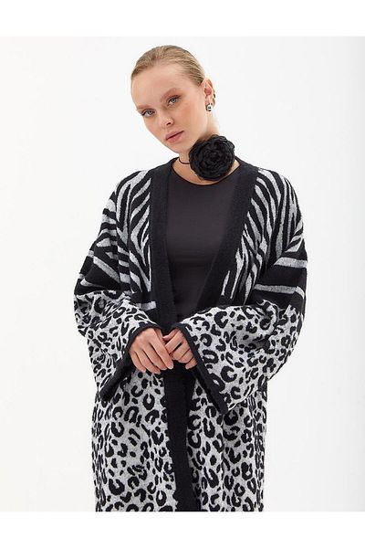 Kayra Ζακέτα με μαύρη Animal Print Mixli Knitwear