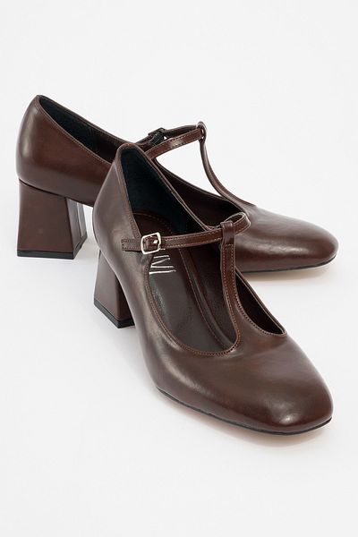 LuviShoes Jelsi Brown Skin Women's Thick Heeled Shoes