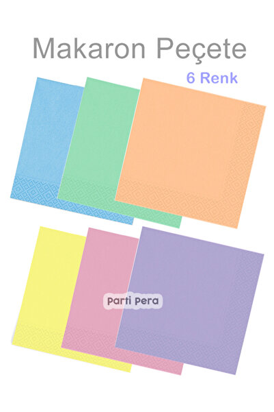 parti pera Makaron 6 Renk Peçete 16 Adet 33x33cm Çift Katlı Klorsuz Su Bazlı