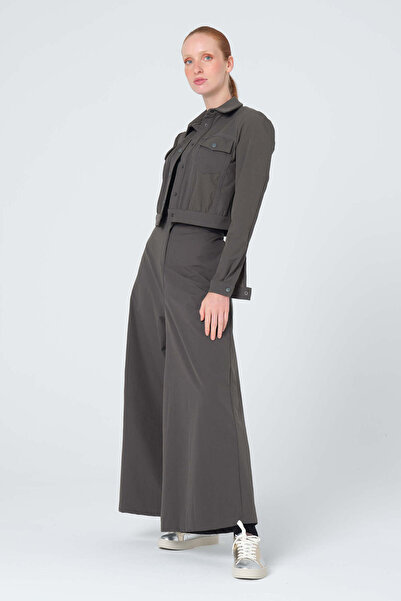 Monolou Stretch Fabric Front Pocket Snap Button Short Jogger Jacket Anthracite