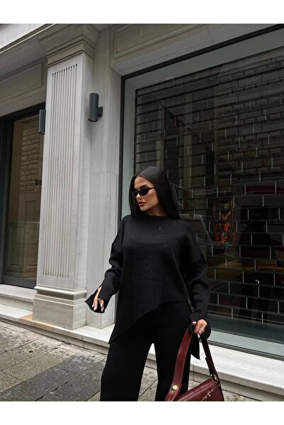 Friday Mood Women's Asymmetrical Cut Trousers & Sweater Knitwear Set