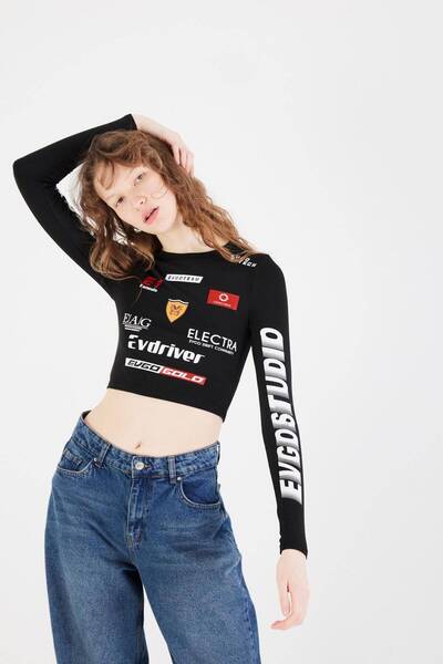 Addax Printed Crop Blouse - Crew Neck B13448-r13