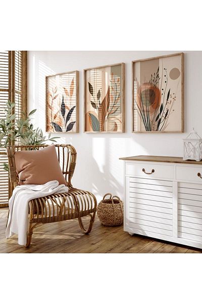 woodhomeworks Дървена рамка за абстрактна картина от 3 части за дома, хола, спалнята, балкона, декорацията Qmrc45