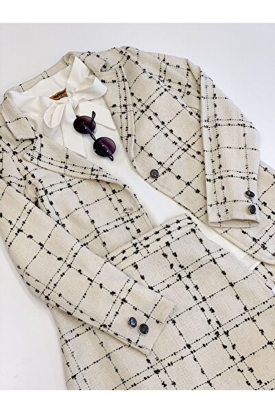 KÜÇÜĞÜM BUTİK Білий тувіт Жакет Спідниця Комплект Жакет Спідниця Комплект