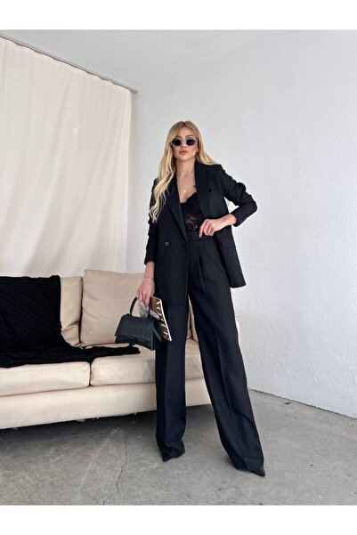 cn novembersun Women's Black Blazer Jacket Pants Set