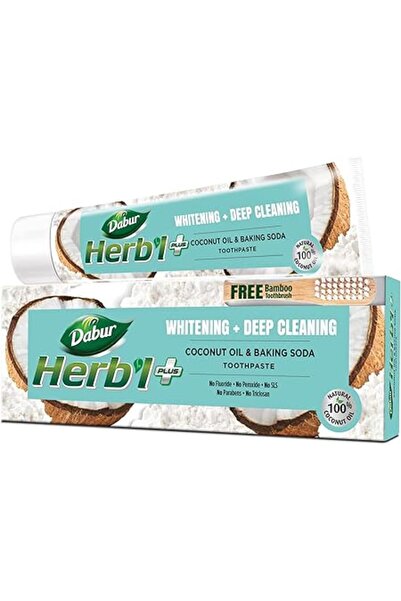 Dabur Herb'l Plus Toothpaste - Coconut Oil & Baking Soda  150g| Free Bamboo T...