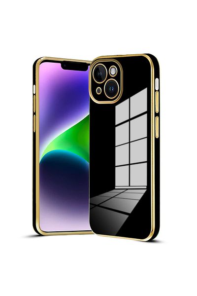 Fibaks حافظة متوافقة مع هاتف Apple Iphone 13، غطاء حماية للكاميرا بحواف لامعة ومطرز باللون الذهبي