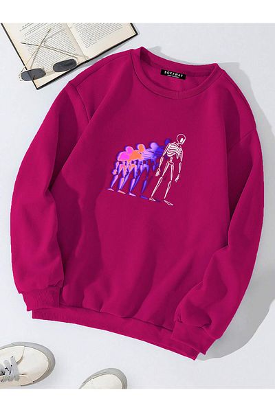 SOFTWAY Φούξια Unisex Oversize Crew Neck Skeleton εμπριμέ φούτερ