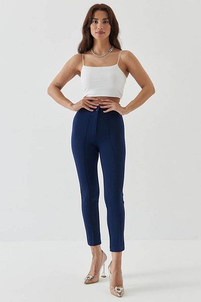 TENA Pantaloni de damă bleumarin cu talie înaltă cu dungi până la gleznă