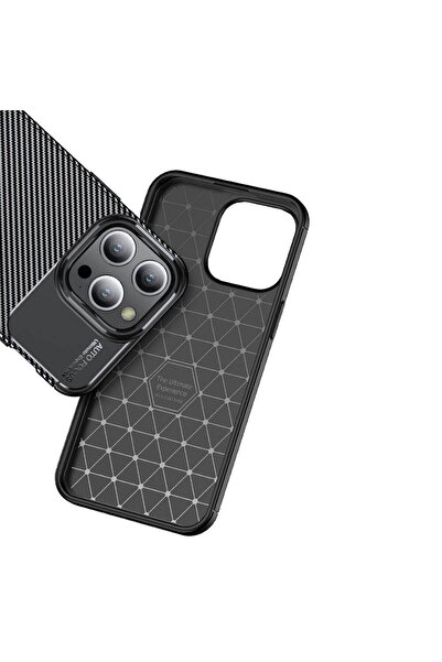 Fibaks iPhone 15 Pro Max Kılıf Kamera Çıkıntılı Karbon Fiber Desenli Renk Atmaz Koruyucu Kapak Kilif