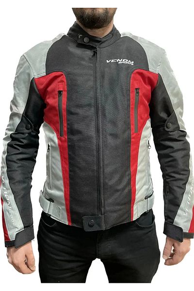 VENOM Air Racing Light Gray Black Red Motorcycle Coat