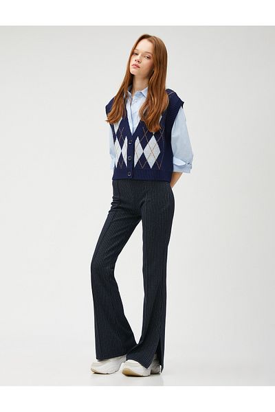 Koton Fabric Trousers Flared Leg Ribbed