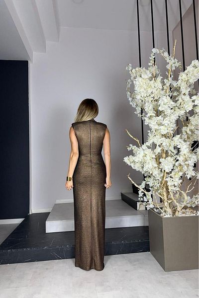 gesmoda G1132 Draped Maxi βραδινό φόρεμα (Προαιρετικό αφαιρούμενο καρφίτσα) Μπρονζέ