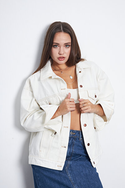 Kutaf White Shirt Collar Solid Long Sleeve Denim Women's Jacket