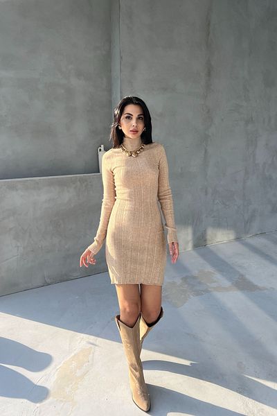 Seda Yalçın Atelier Stone Ribbed Half Turtleneck Knitwear Dress