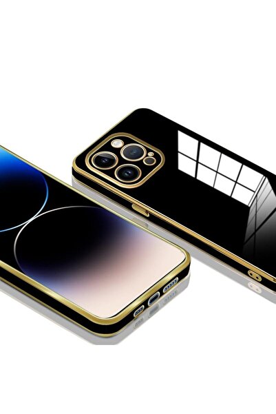 Fibaks Apple iPhone 11 Pro Max Compatible Case Shiny Edge Gold Embroidered Camera Protection Cover