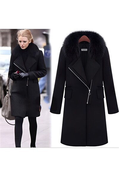 Barbora Zimowy futrzany płaszcz damski ze wzorem