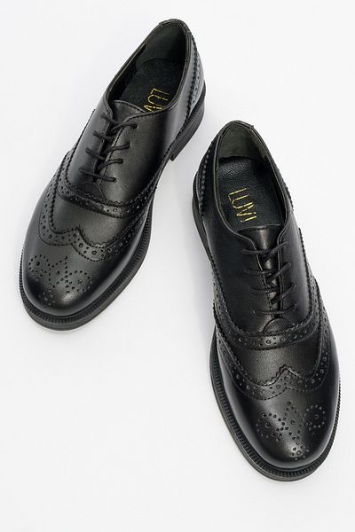 LuviShoes Avra Black Skin Genuine Leather Women's Oxford Shoes