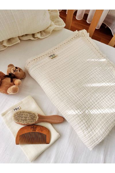 MİNT COLLECTİON Ecru Mintcollection 4 Layer Multimuslin Baby Blanket