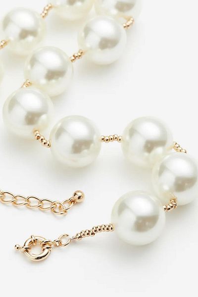 New Obsessions Gold Color Sand Bead Spaced Short Bead Necklace with Pearls