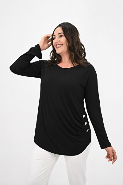 Koza Butik Γυναικεία μπλούζα με μακρυμάνικο κουμπί με λεπτομέρεια 1863-25