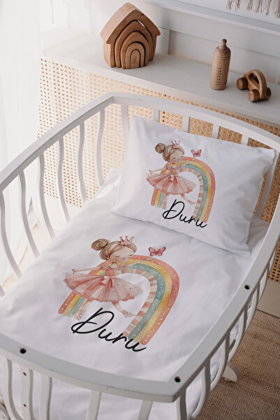 Lilabio %100 Pamuk Saten Isme Özel Isimli Anne Yanı Beşik Nevresim Takımı Peri
