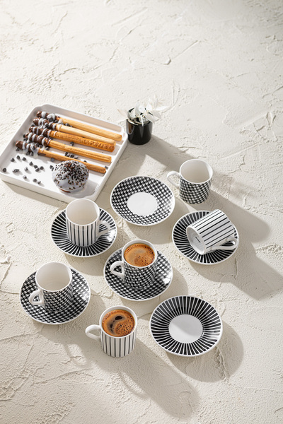 Emsan Fernanda New Bone - Black Coffee Cup Set for 6 People, 90 ml