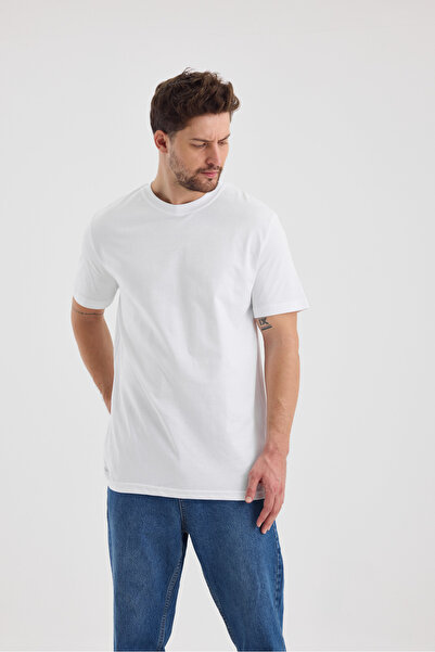 macharel jeans Men's White 100% Cotton Regular Fit Crew Neck Basic T-Shirt
