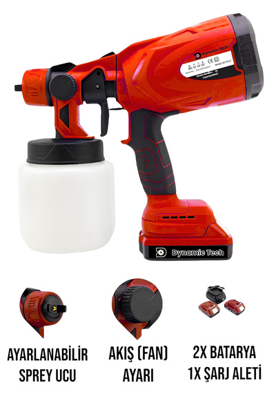 DynamicTech Profesyonel Şarjlı Çift Akülü Sprey Boya Püskürtme Tabancası Deze...