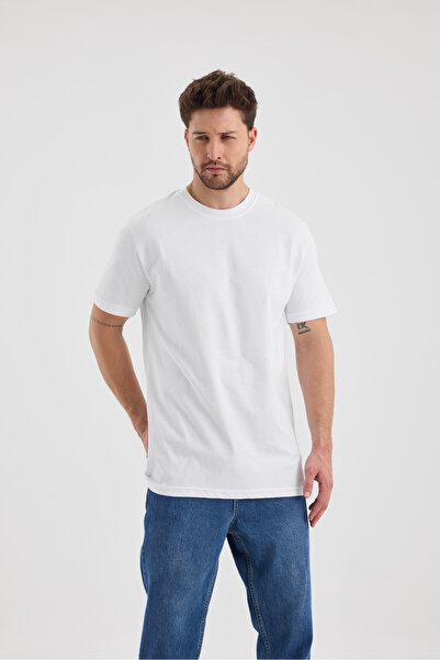 macharel jeans Men's White 100% Cotton Regular Fit Crew Neck Basic T-Shirt