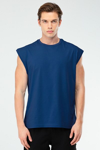 speedlife Indigo Oversize Cotton Crew Neck Men's Sports Undershirt Xf1603