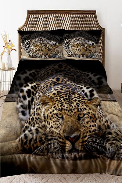 3D ELSE HALI Leopard Patterned Double Quilted Quilt Pillow with Cover