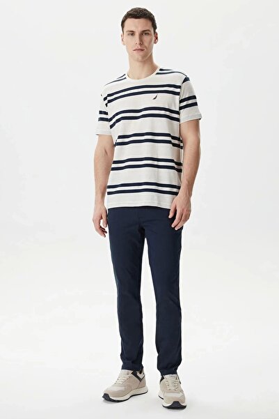 Nautica Ανδρικό μπλουζάκι Nautica Λευκό Standard Fit με κοντό μανίκι ριγέ