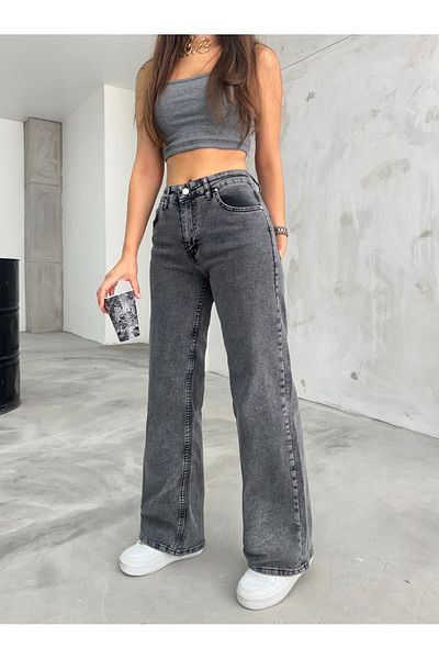 BİKELİFE Geräucherte, schneegewaschene Palazzo-Jeans mit hoher Taille für Damen