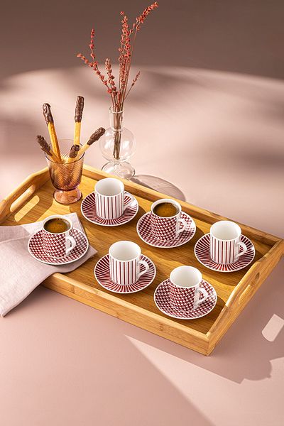Emsan Fernanda New Bone 6-Person Coffee Cup Set 90 ml Claret Red