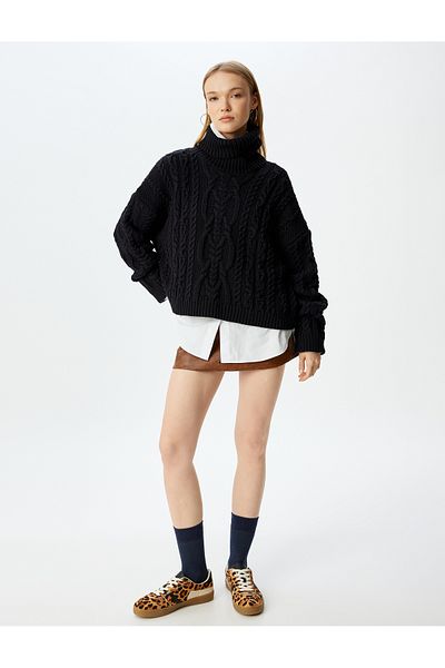 Koton Turtleneck Hair Knit Textured Knitwear Sweater