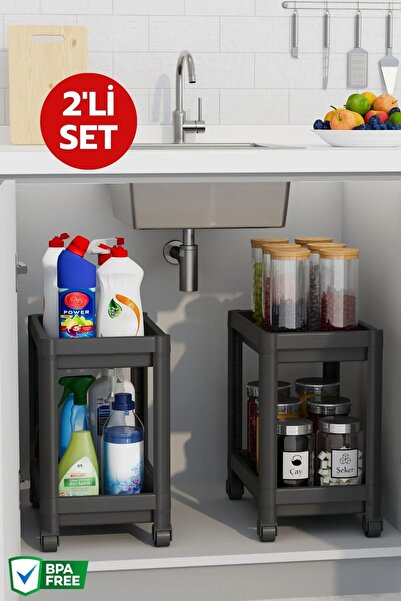 Open Home Concept 2 kom crne police ispod pulta sa točkićima