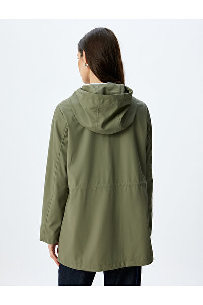 Koton Hip Length Zippered Hooded Raincoat with Pockets
