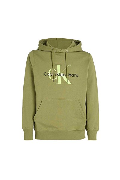 Calvin Klein SEASONAL MONOLOGO REGULAR HOODIE Erkek Yeşil Sweatshirt J30J320805-L9N