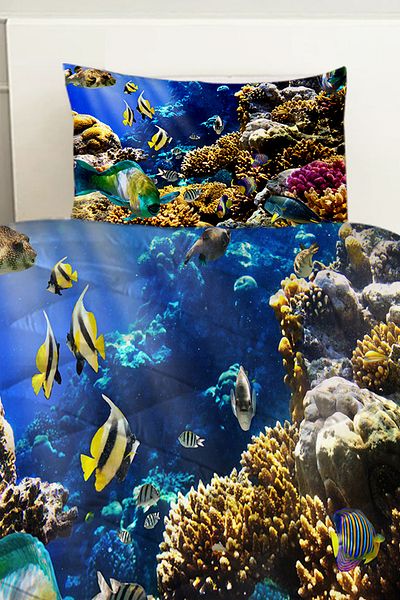 3D ELSE HALI Double Quilted Quilt Pillow - Aquarium Underwater Patterned