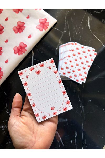 Hayal.kirtasiyesi Bow Note Card 20 Pieces 10X7 cm Double Directions Thank You Card, Gift Card, Christmas Gift Card