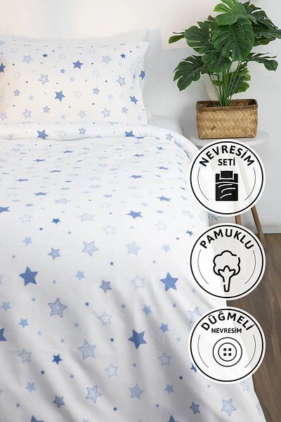 FAVORA Set cuvertură de pilota din bumbac Star Blue Ranforce