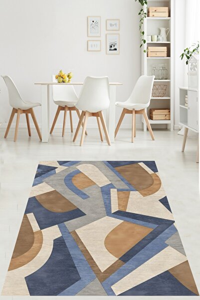 on the clouds Geometrik Renk Bloklu Bohem Minimal Tarz Yıkanabilir Kaymaz Tab...